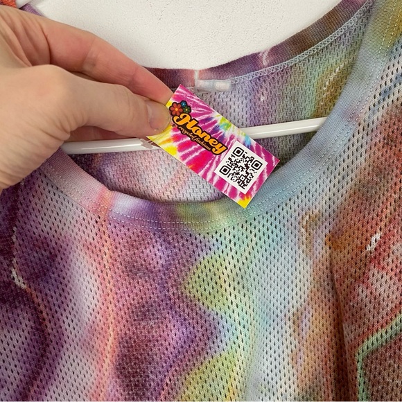 Handmade Geode Tie Dye Tank Top Shirt Womens Size Small Pastel Mesh Sheer Pink - Picture 8 of 10